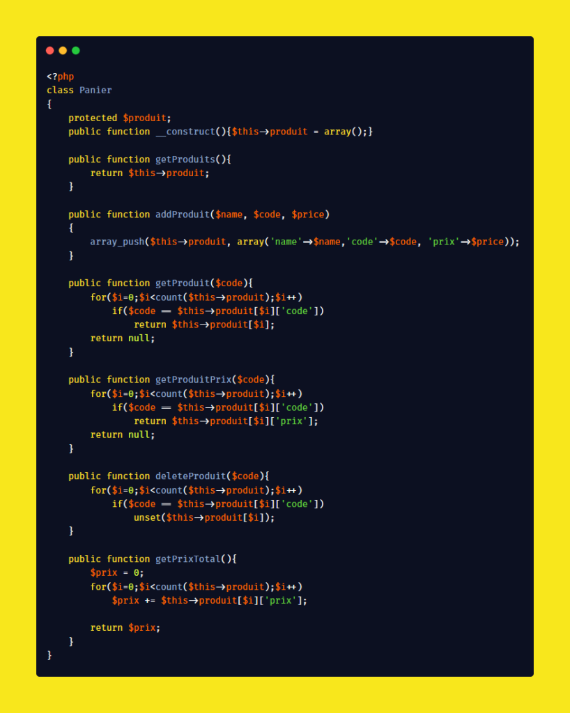 Première version du fichier Panier.php