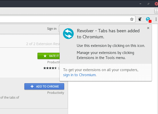 Extension installé sur Chromium