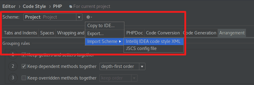 Import configuration Code Style PHPStorm