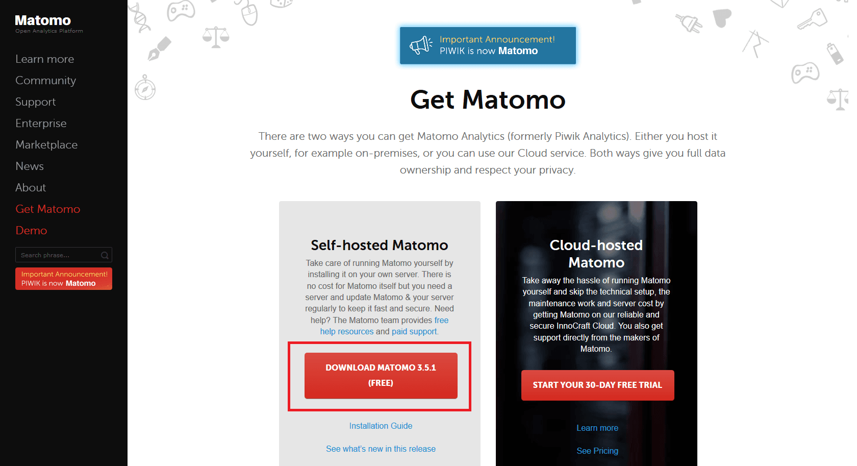 Téléchargement de Matomo