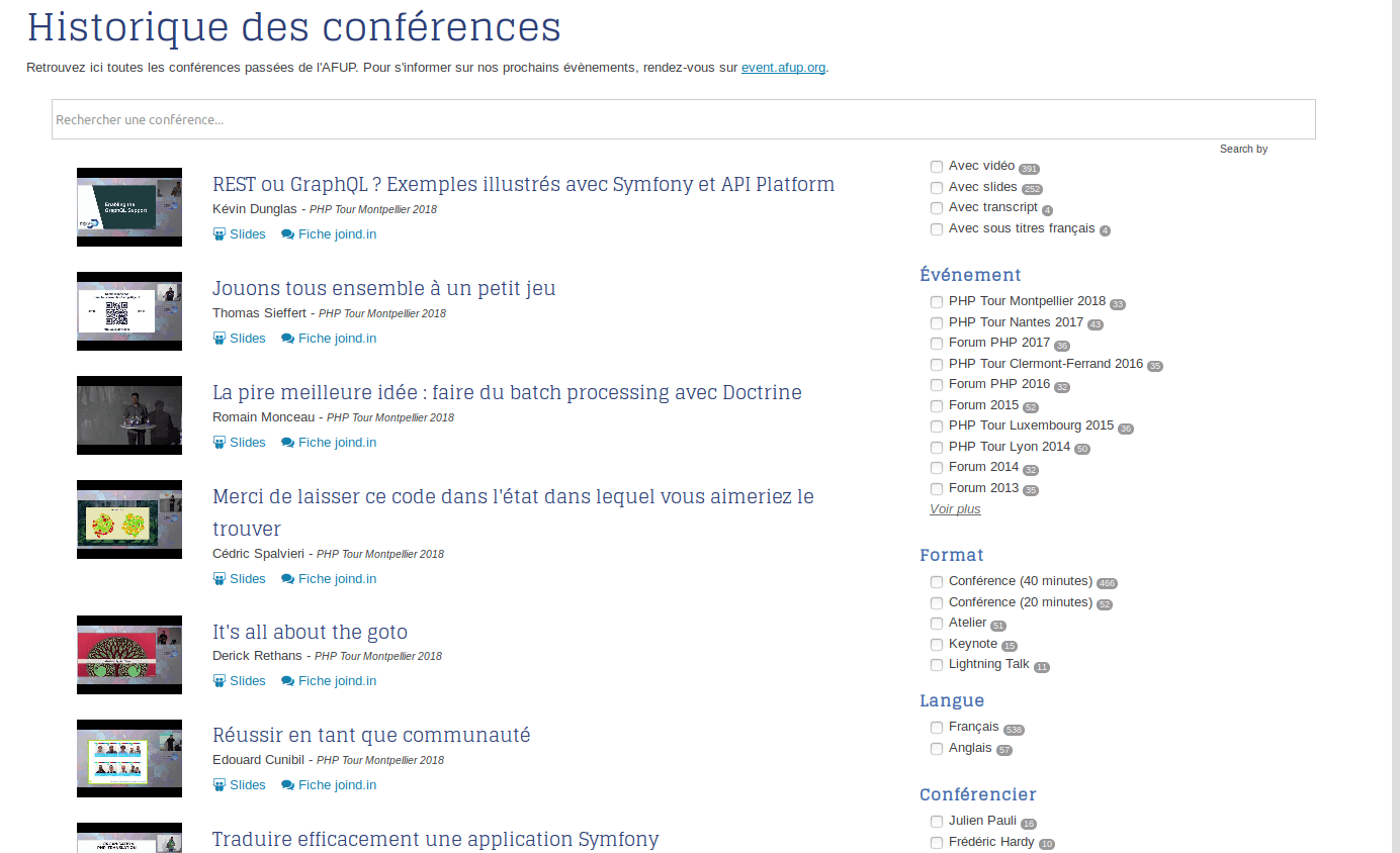 Liste des conférences sur l'AFUP