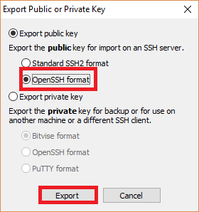 Bitvise - Export de la clé publique