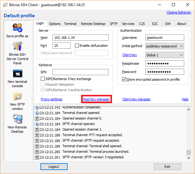Bitvise - Paramètre Host Key Manager