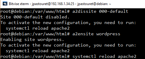 Désactive conf par défaut active nouveau site et refresh Apache2