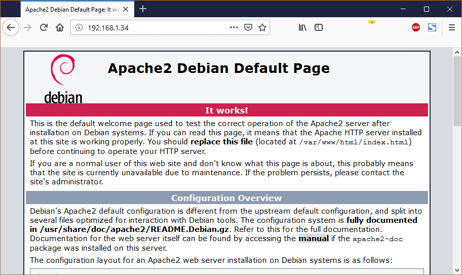 Ouverture de la première page Apache2
