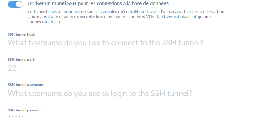 Metabase - Connexion SSH à la base de données