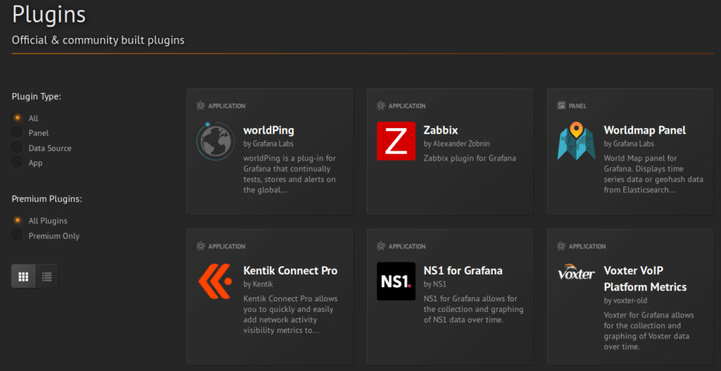 Grafana - Liste plugins