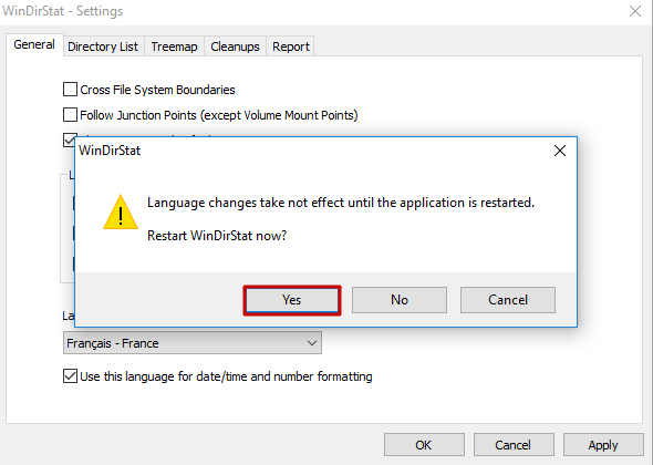 WinDirStat - Appliquer le nouveau language d'interface