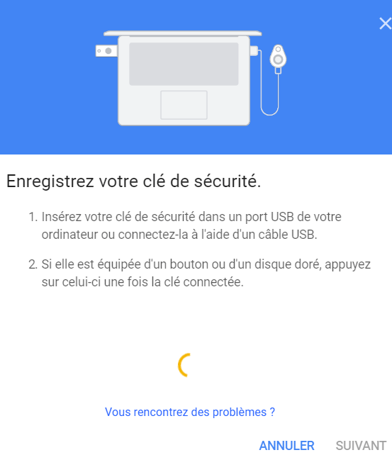 Enregistrez votre clé de sécurité sur Google