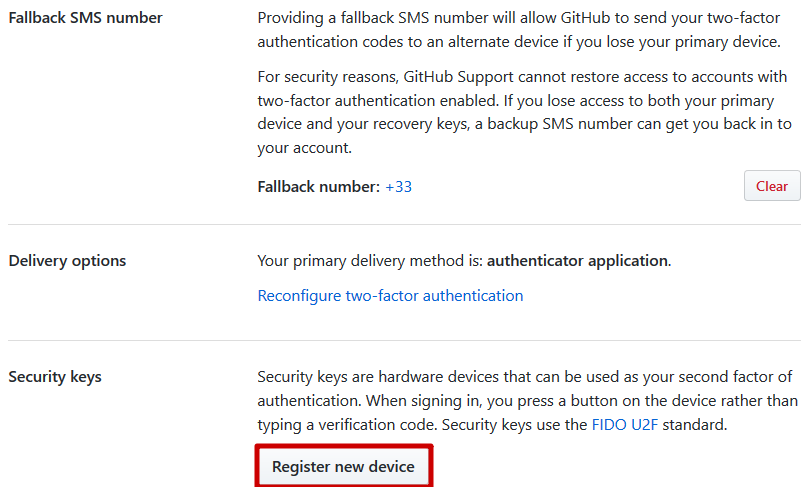 GitHub - Enregistrer une clé de sécurité