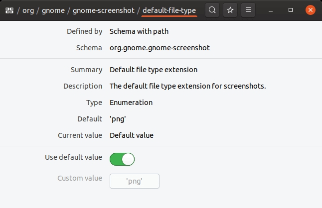Valeur par défaut de default-type-value de gnome-screenshot