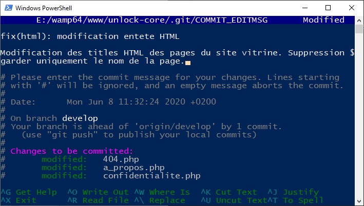 Modification du message de git commit