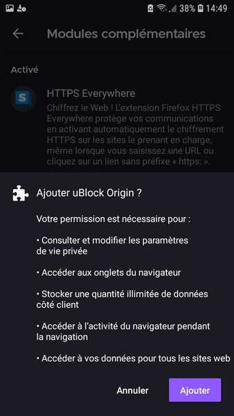 Installation d'une extension sous Firefox pour Android