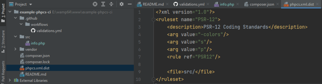 Création d'un fichier de configuration pour PHP CodeSniffer