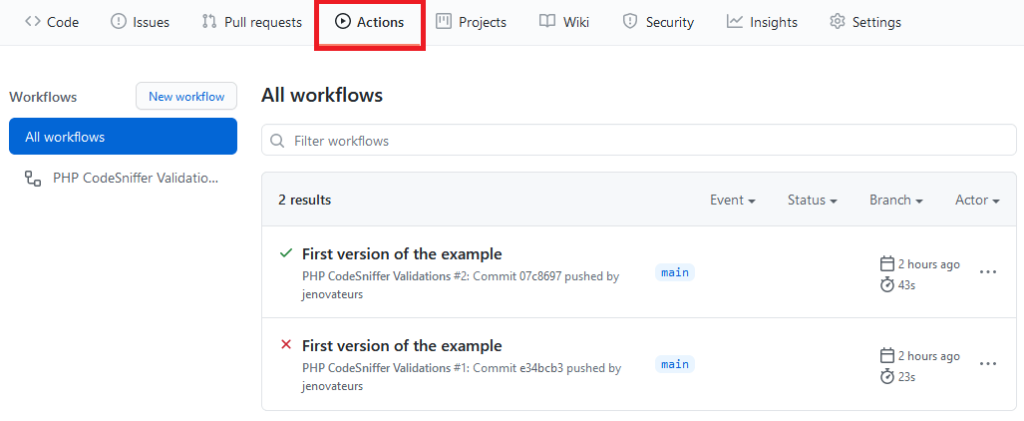 Vérifier le processus GitHub Actions avec PHP CodeSniffer